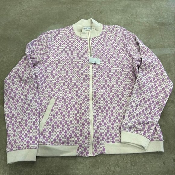 GRACE Lane woman’s golf jacket. Size large. NWT. Purple, off white. Mock neck, p - Picture 1 of 10